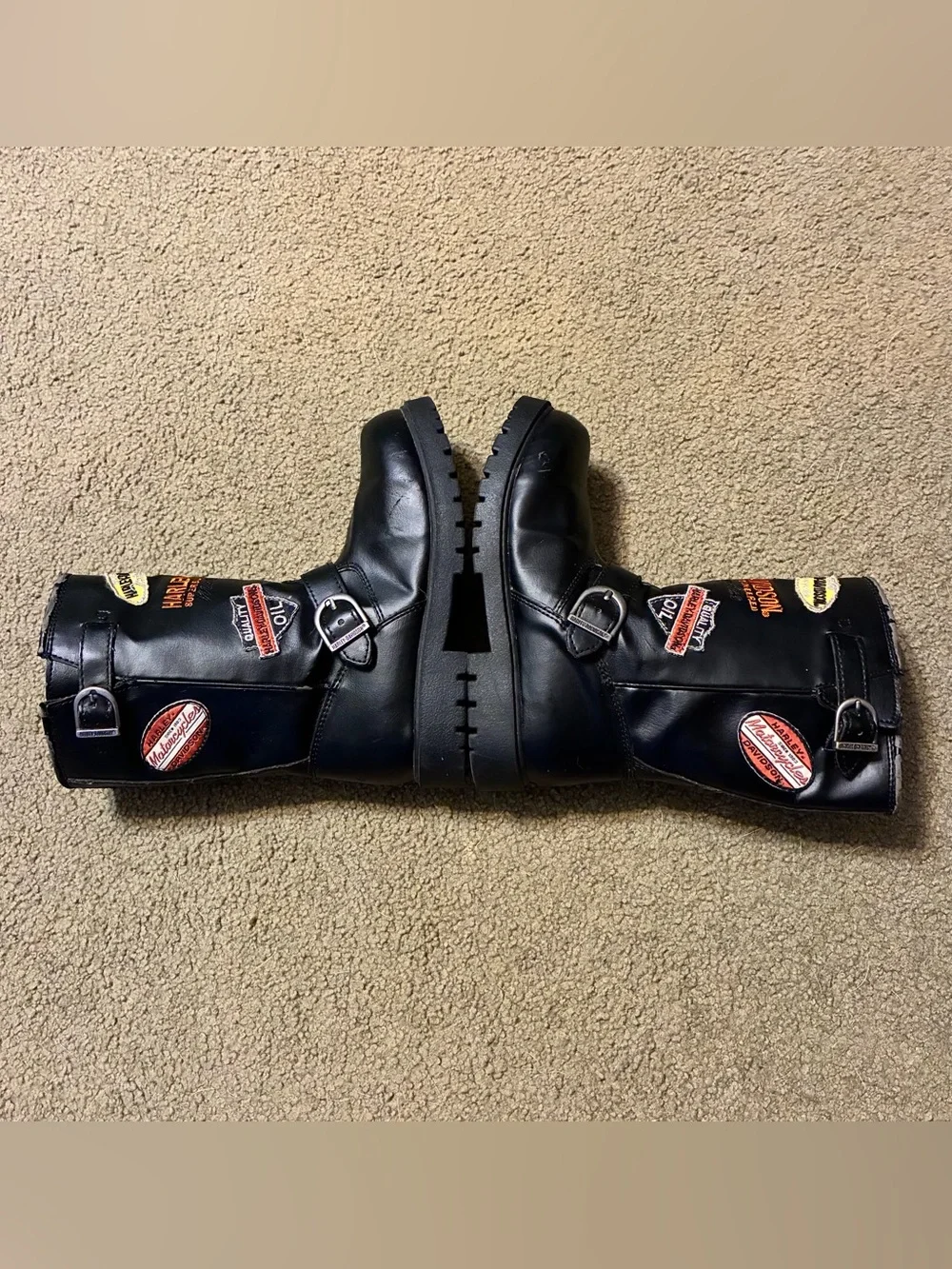 Harley-Davidson Black Motorcycle Riding Boots Youth Size 2 Logo Biker Accents